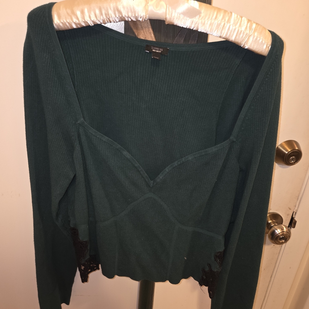 Women's Green Top with Lace Detail